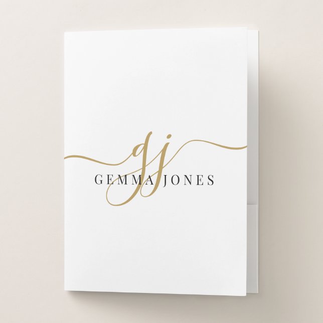 Black Gold Monogram Script Name  Pocket Folder (Front)