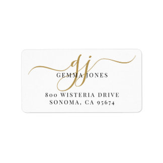 Black Gold Monogram Script Name Return Address Label
