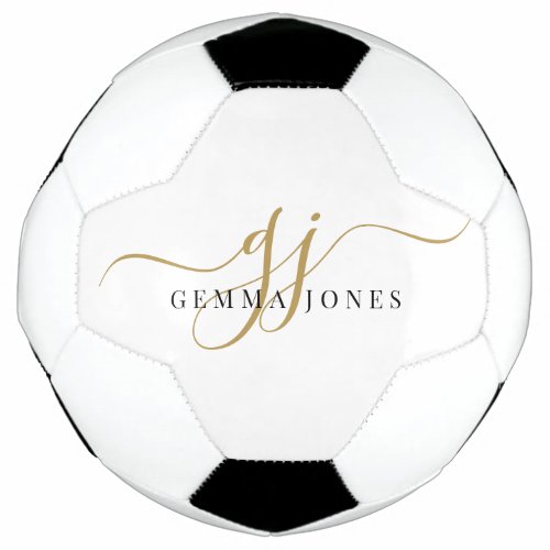 Black Gold Monogram Script Name  Soccer Ball