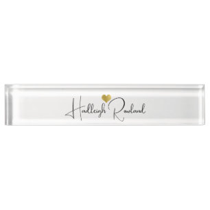 Black Gold Monogram Script Name Stylish Desk Name Plate