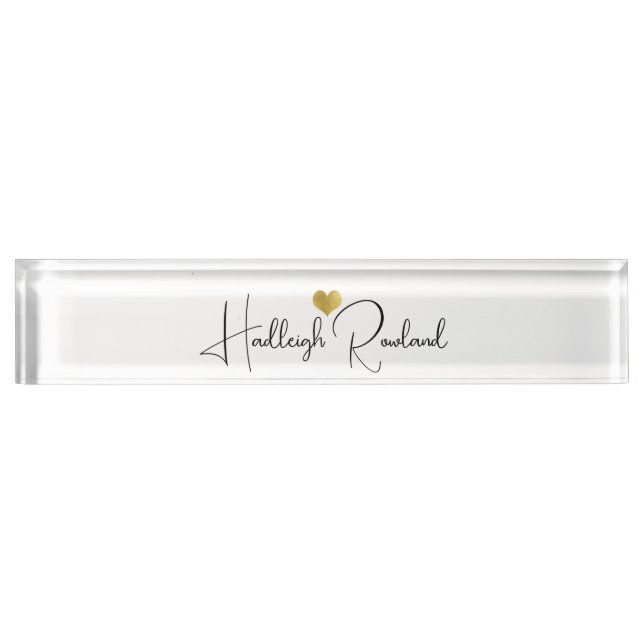Black Gold Monogram Script Name Stylish Desk Name Plate (Front)