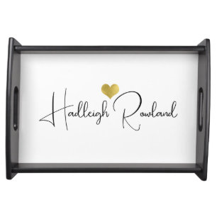 Black Gold Monogram Script Name Stylish Serving Tray