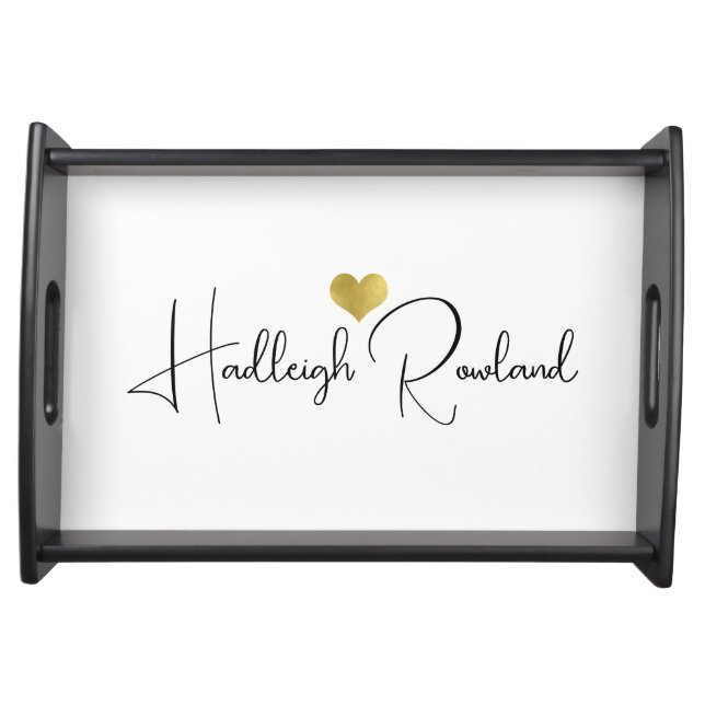 Black Gold Monogram Script Name Stylish Serving Tray (Front)