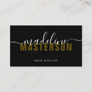 Black Gold Monogram Script Signature Hair Stylist Business Card
