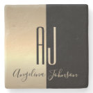 Black Gold Monogram Stone Coaster Black Gold Monogram Stone Coaster