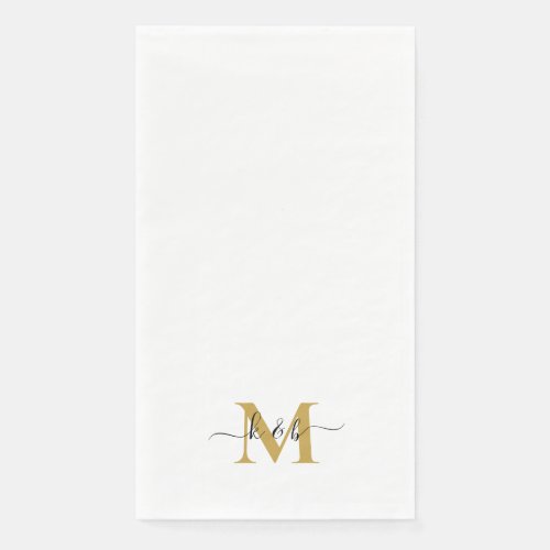 Black  Gold Monogram Swash Script White  Paper Guest Towels