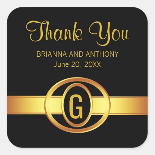 Black  Gold  Monogram Thank You Wedding Stickers