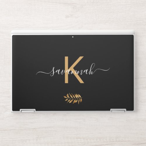 Black gold monogram typography HP laptop skin