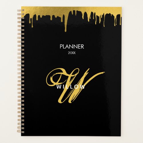 Black Gold Monogram Vintage Script 2024 Calendar Planner