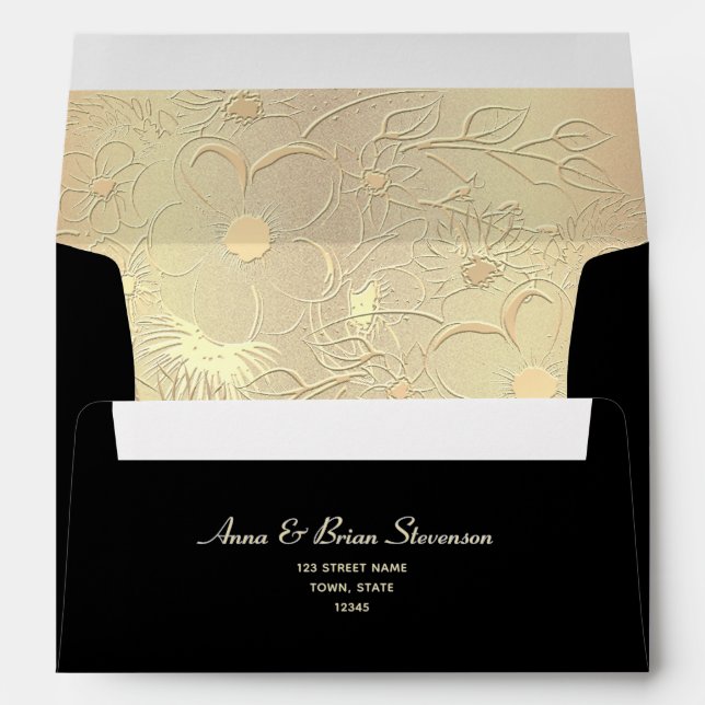 Black Gold Monogram Wedding Envelope Elegant (Back (Bottom))
