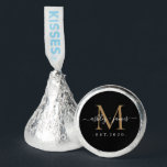 Black Gold Monogram Wedding Favor<br><div class="desc">The Black Gold Monogram Wedding Kisses Favor features elegant Hershey’s Kisses wrapped in silver foil with custom black and gold monogram stickers. Perfect for weddings, anniversaries, or engagement celebrations, this luxurious favor combines timeless design with a sweet personal touch. The bold black background, gold initial, and white script names create...</div>