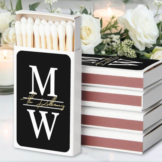 Black Gold Monogram Wedding Matchboxes (Black Gold Monogram Wedding Matchboxes )