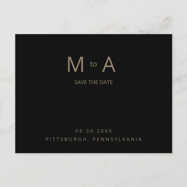 Black & Gold Monogram Wedding Save the Date Postcard (Front)