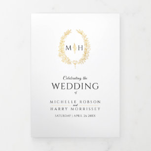 Black gold monogram wreath story & program wedding