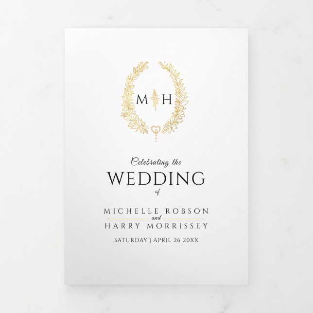 Black gold monogram wreath story & program wedding (Cover)