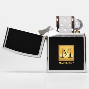 Black & Gold Monogram Zippo Lighter for Men