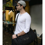 Black Gold Monogrammed Gym Sports Travel Carry On Duffle Bag<br><div class="desc">Create your own custom, personalized, modern faux gold script / typography monogram monogrammed, lightweight, durable Polyester Poplin, men women solid jet black travel gym sports carry-on duffle bag, with rugged 22" carry handles, removable and adjustable (27" to 48") shoulder strap with shoulder pad and metal swivel hooks, laminate lining with...</div>
