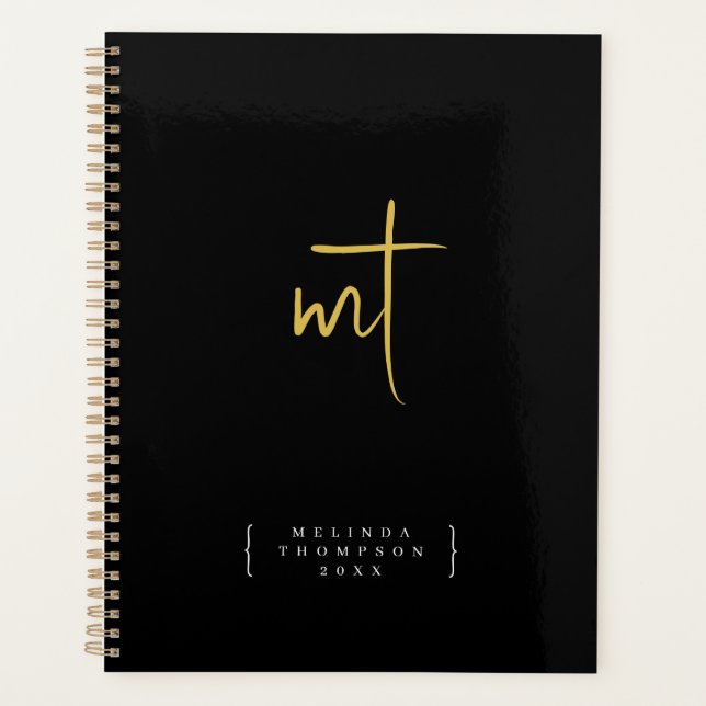 Black Gold Monogrammed Initials Script Appointment Planner (Front)