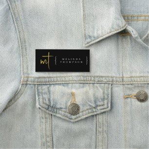 Black Gold Monogrammed Initials Script Typography Name Tag