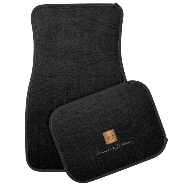 Black gold monogrammed name personalized elegant car floor mat (Set)