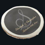 Black Gold Monogrammed Wedding Party Save the Date Sugar Cookie<br><div class="desc">Custom, personalized, beautiful, elegant faux gold typography / script on black, chic, monogrammed individually wrapped freshly baked photo sugar cookies glazed in white chocolate flavored icing. They are made the same day they ship and stay fresh for up to 2 weeks. Perfect for goodie bags at weddings. To customize, simply...</div>