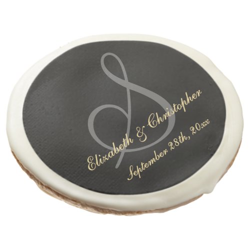 Black Gold Monogrammed Wedding Party Save the Date Sugar Cookie