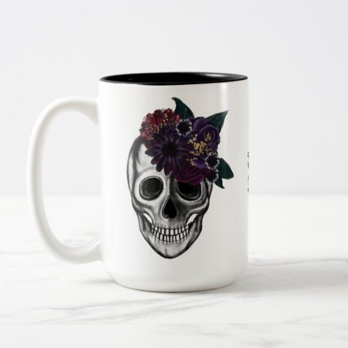 Black  Gold Moody Floral Halloween Skull Monogram Two_Tone Coffee Mug