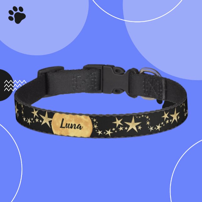 Black Gold Moon/Luna & Stars Personalized Pet Pet Collar (Creator Uploaded)