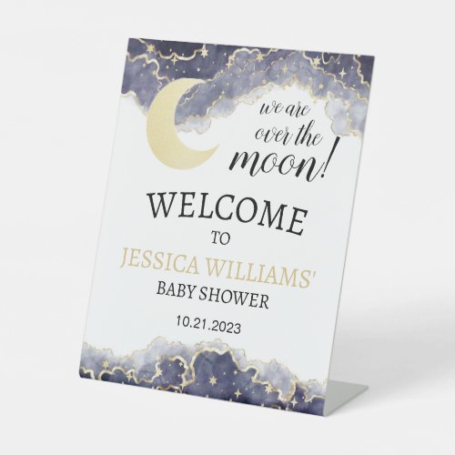 Black gold moon stars baby shower welcome sign