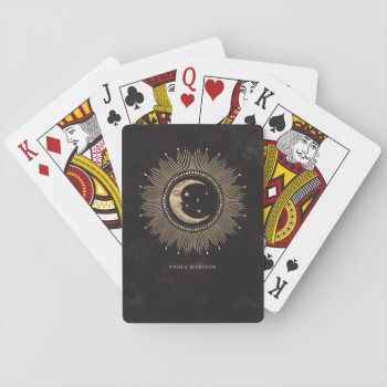 Black Gold Moon Stars Mandala Celestial Playing Cards by Celebrais at Zazzle