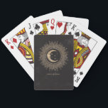 Black Gold Moon Stars Mandala Celestial Poker Cards<br><div class="desc">Elegant celestial design begins with a crescent moon and stars surrounded by a mandala. The graphics and text are a matte gold color and the background is black.</div>