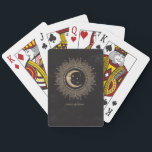 Black Gold Moon Stars Mandala Celestial Poker Cards<br><div class="desc">Elegant celestial design begins with a crescent moon and stars surrounded by a mandala. The graphics and text are a matte gold color and the background is black.</div>