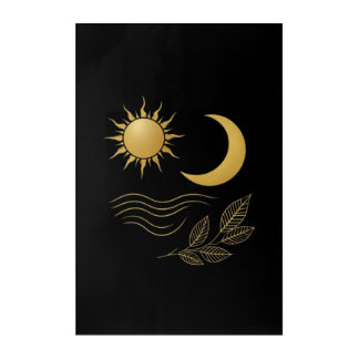 Black Gold Moon Sun Botanical Acrylic Wall Art