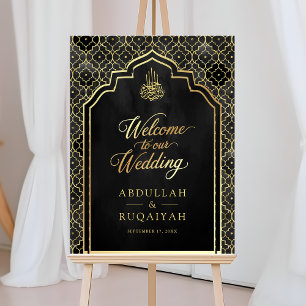 Black Gold Moroccan Muslim Wedding Welcome Sign