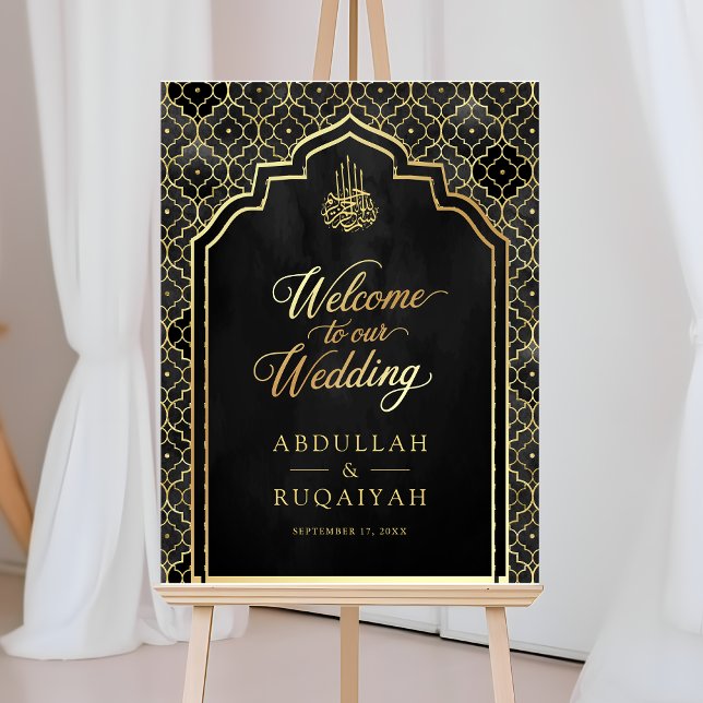 Black Gold Moroccan Muslim Wedding Welcome Sign (Creator Uploaded)