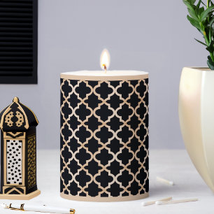 Black & Gold Moroccan Pattern Pillar Candle