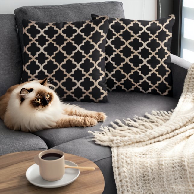 Black & Gold Moroccan Pattern Throw Pillow (Creator Uploaded)