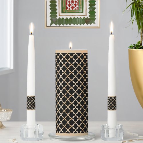 Black  Gold Moroccan Pattern Unity Candle Set