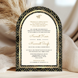 Black Gold Moroccan QR Code Sikh Arch Wedding Invitation