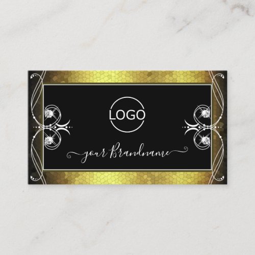 Black Gold Mosaic Ornate Sparkle Diamonds Add Logo Business Card