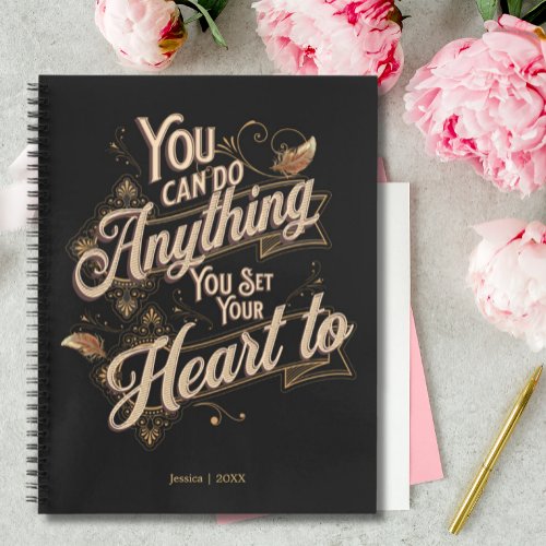 Black Gold Motivational Heart Quote Modern Trendy Notebook