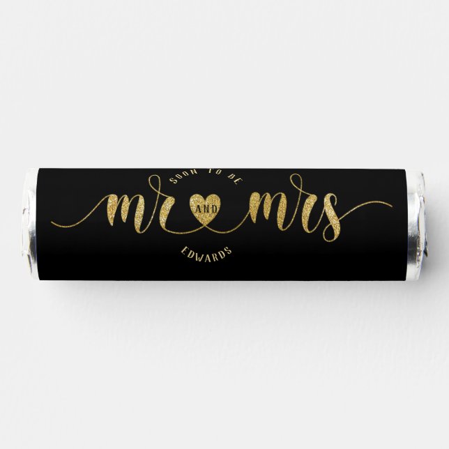 Black Gold Mr and Mrs Wedding Shower Breath Savers® Mints (Front)