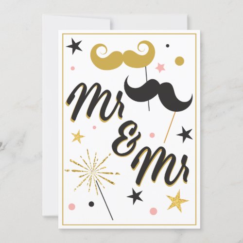 Black Gold Mr Mr Moustache Gay Wedding Invitation