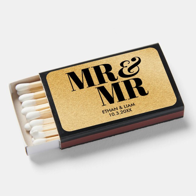 Black & Gold Mr & Mr Personalized Wedding Matches (Front Open)