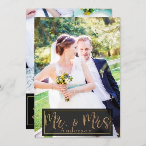 Black  Gold Mr  Mrs Wedding Photo Thank You Invitation