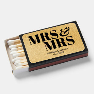 Black & Gold Mrs & Mrs Personalized Wedding Matchboxes