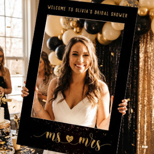 Black Gold Ms to Mrs Selfie Photo Prop Frame