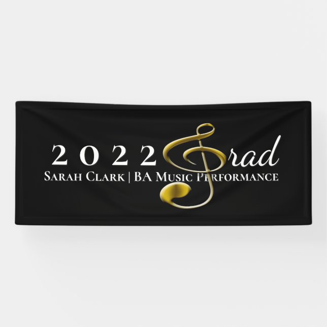 Black Gold Music Graduation Treble Clef Customized Banner (Horizontal)