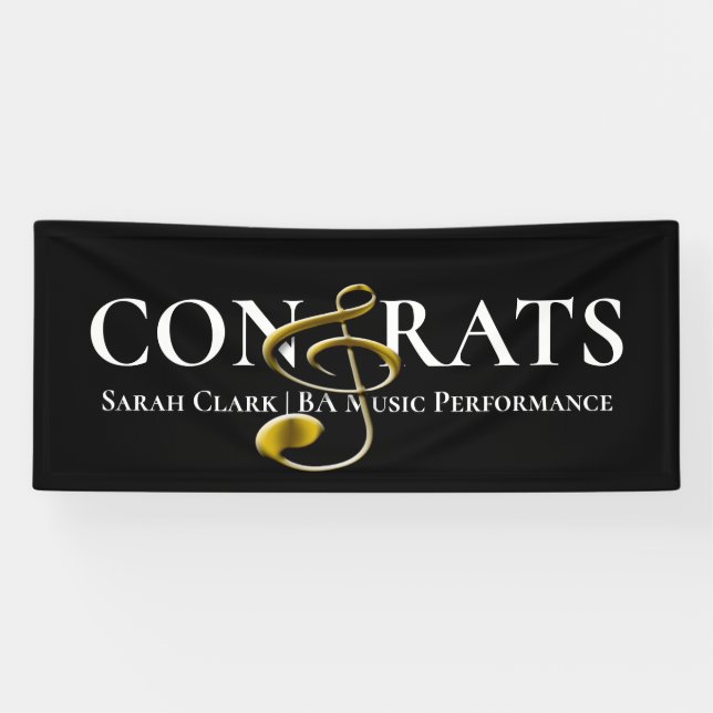 Black Gold Music Graduation Treble Clef Customized Banner (Horizontal)