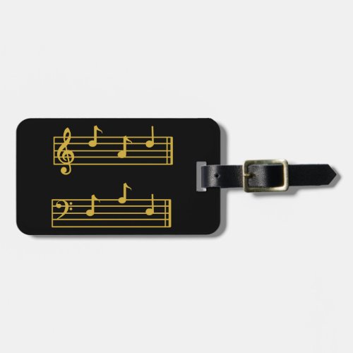 BLACK GOLD MUSIC LOVER DAD TREBLE BASS CLEF NOTES LUGGAGE TAG